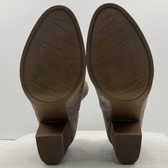 Fergie Carmin Womens Size 11M Tan Suede Leather Ankle Boots Zip Back Heel Shoes - Picture 7 of 15